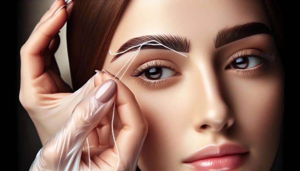 How do you shape eyebrows with threading for different face types? 